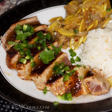 Seared Ancho Crusted Tuna with Fig Lime Glaze, Jalapeños & Cilantro