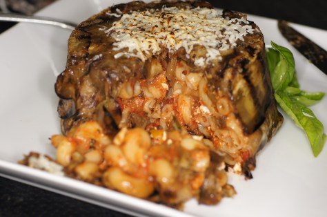 Cavatappi in Eggplant Crust served