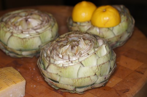 Prep artichokes and set aside