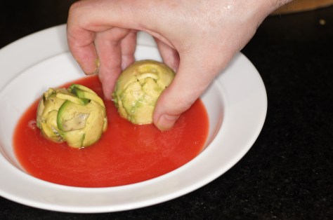 Place spheres into bowl