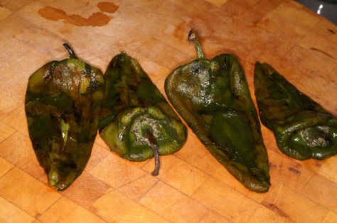 Peel Poblanos and set aside