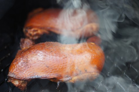 Chicken smoking away after 1-1/2 hours