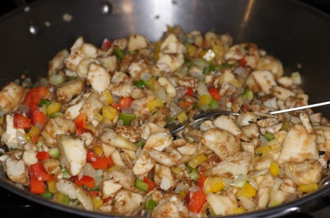 Add bell peppers and eggplant