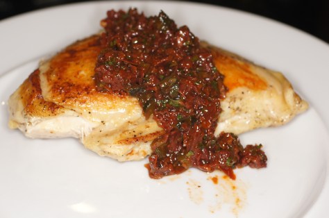 Chicken Sous Vide with Sun Dried Tomato, Roasted Poblano & Mint Chutney