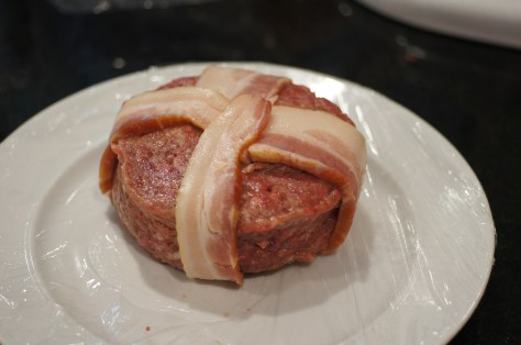 Wrap patty with bacon