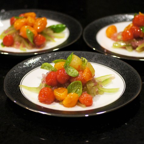 Marinated Tomatoes with Compressed Cucumber & Red Onion Relish