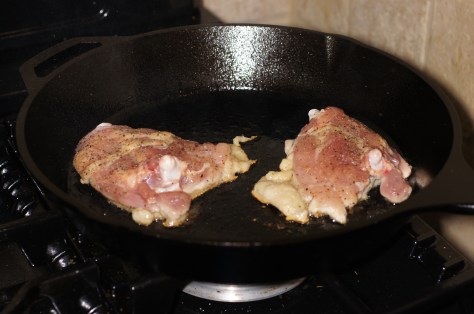 Add seasoned chicken to skillet
