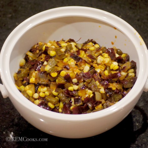 NOPALITOS WITH CORN AND RED CHILE